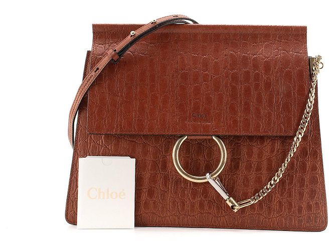 CHLOÉ - Borsa a tracolla Faye Chloé in pelle effetto coccodrillo marrone - vista 10