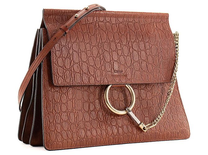 CHLOÉ - Borsa a tracolla Faye Chloé in pelle effetto coccodrillo marrone - vista 2