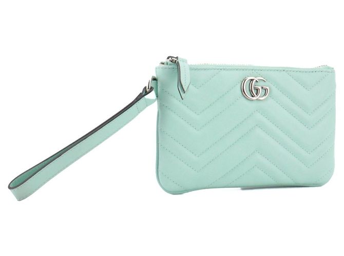 GUCCI - Pochette Gucci GG Marmont in pelle chevron blu pastello - vista 2