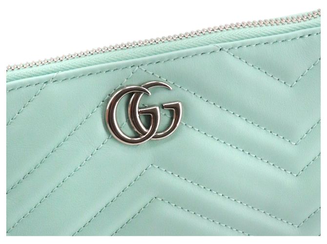 GUCCI - Pochette Gucci GG Marmont in pelle chevron blu pastello - vista 4
