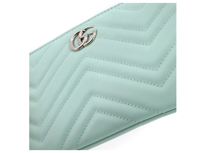 GUCCI - Pochette Gucci GG Marmont in pelle chevron blu pastello - vista 5