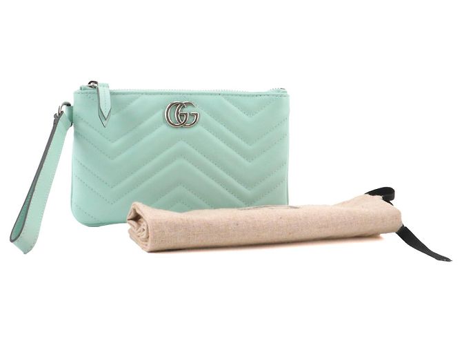 GUCCI - Pochette Gucci GG Marmont in pelle chevron blu pastello - vista 9