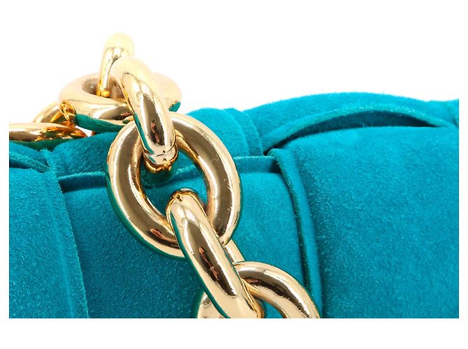 BOTTEGA VENETA - Borsa a spalla Chain Cassette in suede blu turchese - vista 4