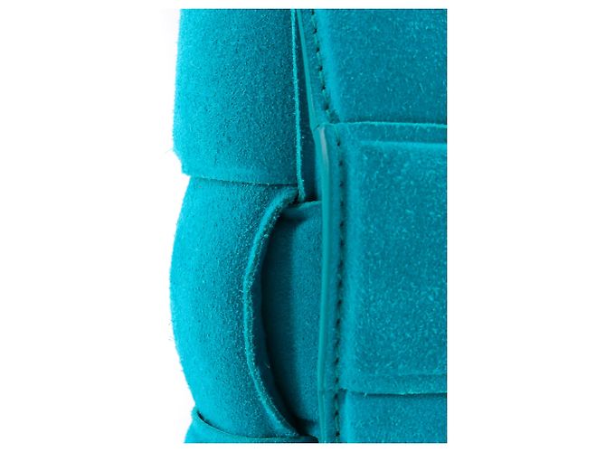 BOTTEGA VENETA - Borsa a spalla Chain Cassette in suede blu turchese - vista 5