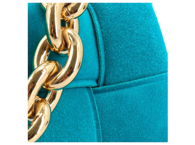 BOTTEGA VENETA - Borsa a spalla Chain Cassette in suede blu turchese - vista 6
