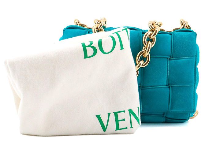 BOTTEGA VENETA - Borsa a spalla Chain Cassette in suede blu turchese - vista 9