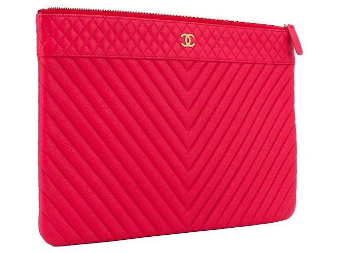 CHANEL - Clutch Chanel in pelle caviar rossa a zigzag Rosso - vista 2