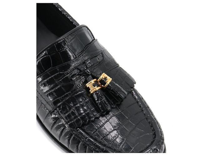 Céline CELINE - Celine Triomphe Slipper aus schwarzem, krokodilgeprägtem Leder (Größe 37,5) - Ansicht 5