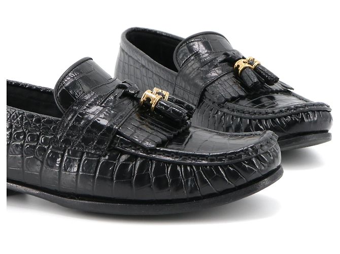 Céline CELINE - Celine Triomphe Slipper aus schwarzem, krokodilgeprägtem Leder (Größe 37,5) - Ansicht 6