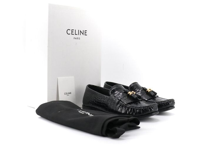 Céline CELINE - Celine Triomphe Slipper aus schwarzem, krokodilgeprägtem Leder (Größe 37,5) - Ansicht 9
