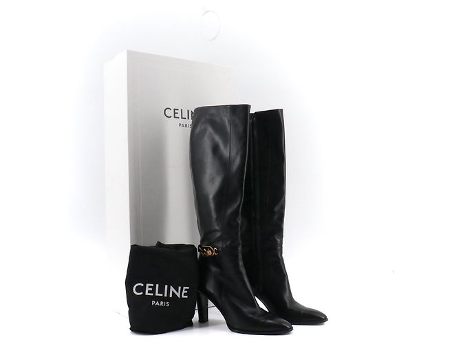 Céline CELINE - Botas de tacón Celine en cuero negro (T37) - vista 8