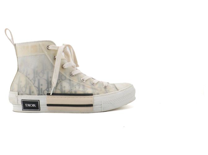 DIOR - B23 Dior Sneakers aus grauem schrägem Canvas (Größe 38,5) Weiß - Ansicht 2