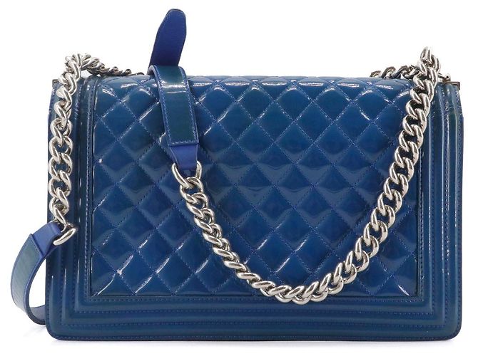 CHANEL - Borsa a spalla Chanel Boy in pelle verniciata blu - vista 3