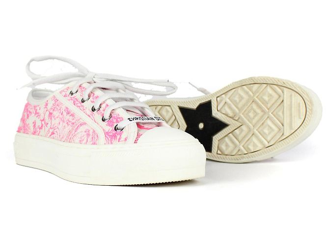 DIOR - Sneakers Walk'N Dior in tela bianca e rosa (T35) Bianco - vista 2
