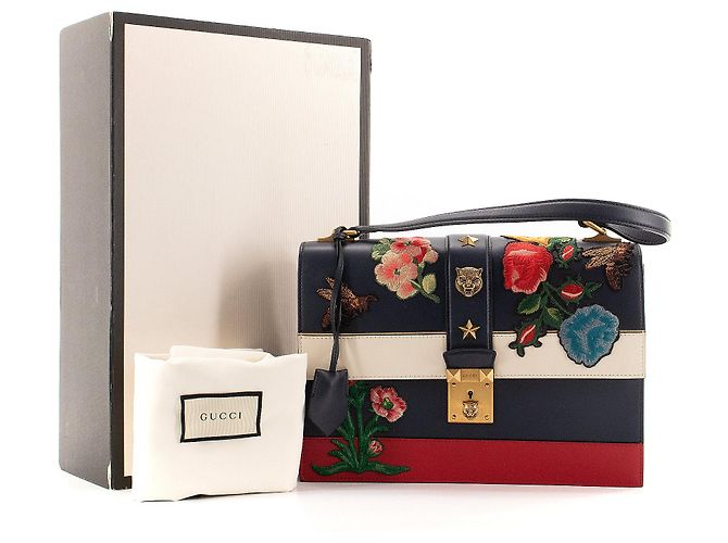 GUCCI - Borsa a spalla Cat Lock Gucci in pelle decorata con ricami Multicolore - vista 12