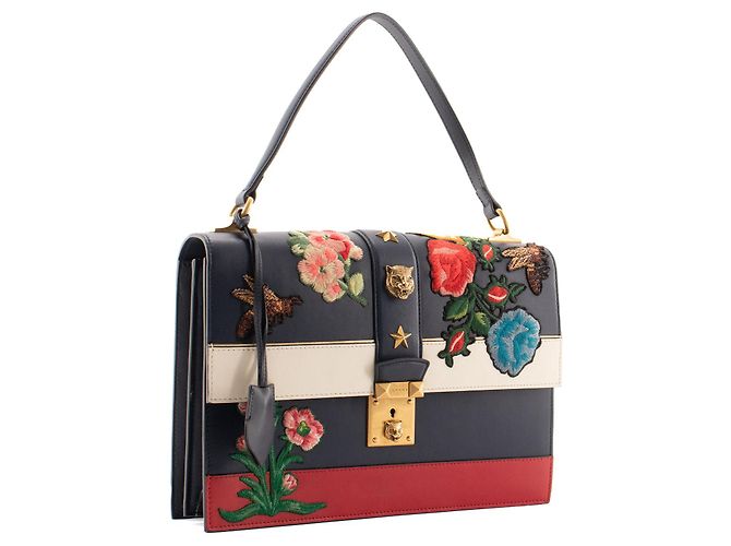 GUCCI - Borsa a spalla Cat Lock Gucci in pelle decorata con ricami Multicolore - vista 2
