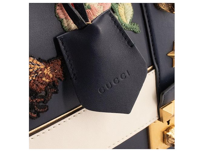 GUCCI - Borsa a spalla Cat Lock Gucci in pelle decorata con ricami Multicolore - vista 7
