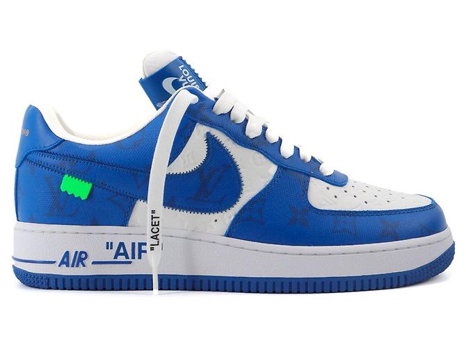 LOUIS VUITTON - Sneakers Air Force One Louis Vuitton x Nike in pelle bianca e blu (T41) - vista 3