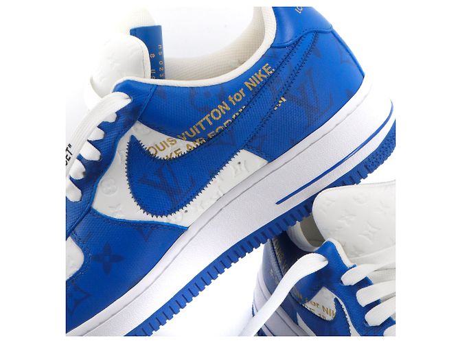 LOUIS VUITTON - Sneakers Air Force One Louis Vuitton x Nike in pelle bianca e blu (T41) - vista 6