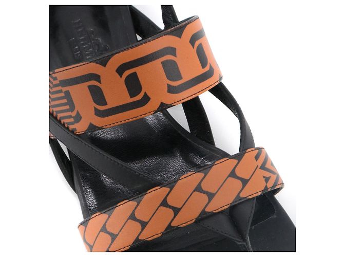 HERMÈS - Sandali Hermès Adélaïde in pelle nera e marrone (taglia 37) - vista 4