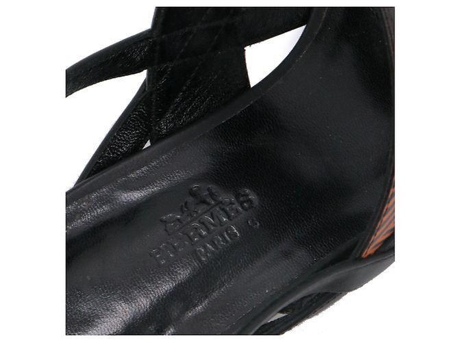 HERMÈS - Sandali Hermès Adélaïde in pelle nera e marrone (taglia 37) - vista 7
