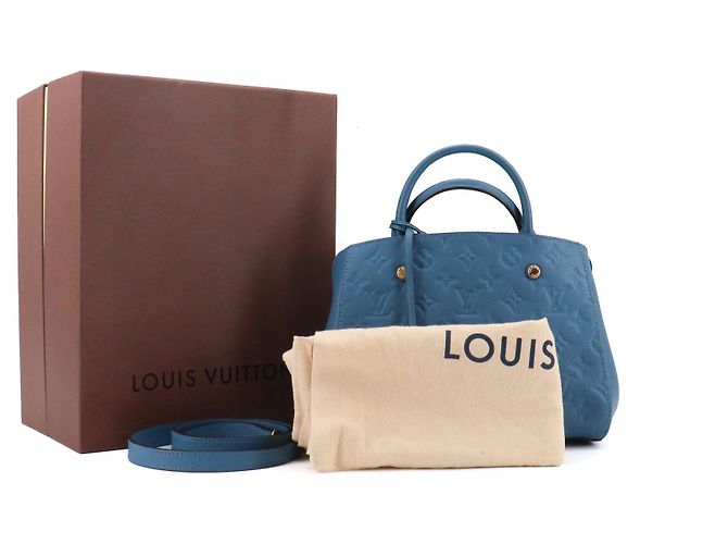 LOUIS VUITTON - Borsa Louis Vuitton Montaigne PM in pelle empreinte blu - vista 11