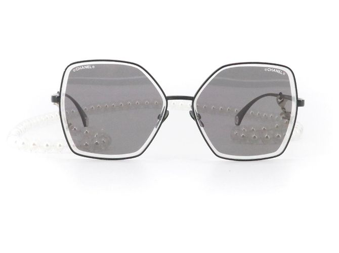 CHANEL - Occhiali da sole neri in metallo Chanel con catena di perle Nero - vista 2