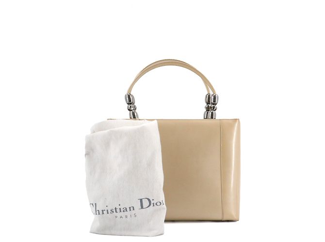 DIOR - Borsa a spalla Lady Perla Dior in pelle verniciata beige - vista 11
