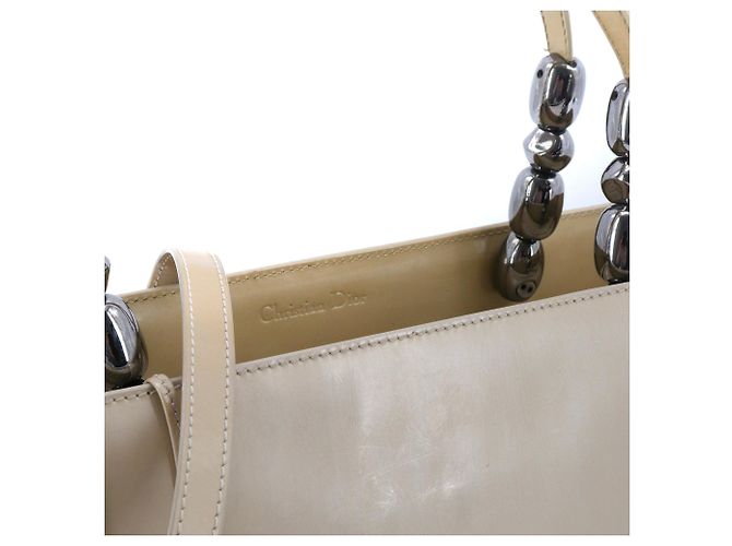 DIOR - Borsa a spalla Lady Perla Dior in pelle verniciata beige - vista 7