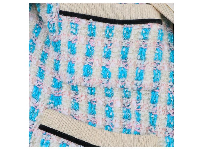 CHANEL - Completo giacca e gonna Chanel in tweed blu e avorio (36) Beige - vista 3
