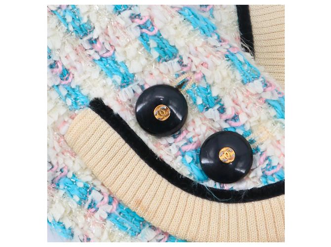 CHANEL - Completo giacca e gonna Chanel in tweed blu e avorio (36) Beige - vista 5