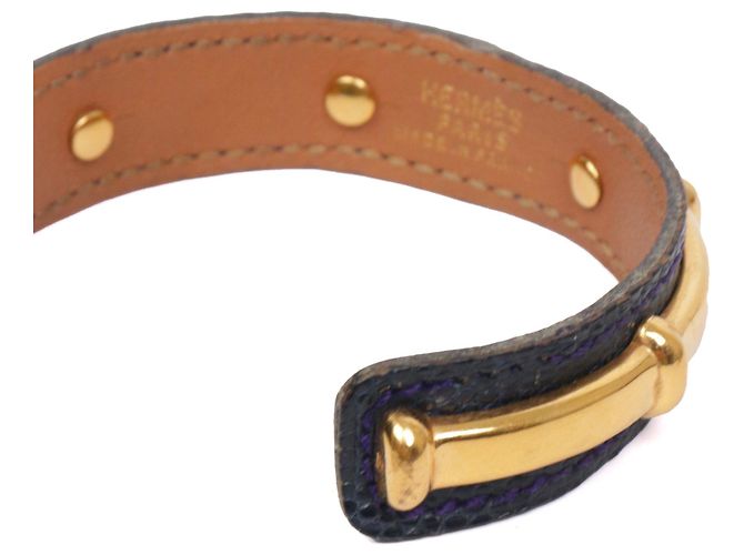 HERMÈS - Bracciale Agatha Hermès in pelle grana blu navy (T1) Nero - vista 4
