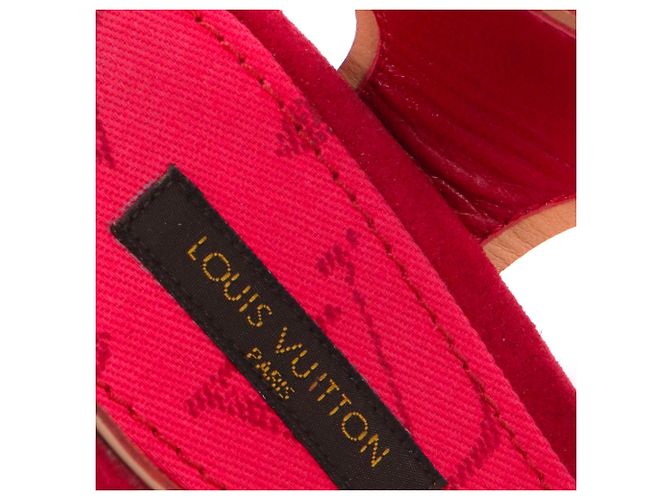 LOUIS VUITTON - Sandali con zeppa Louis Vuitton in denim rosso e suede (taglia 37,5) - vista 6