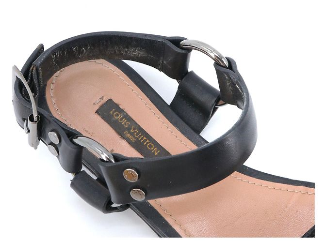 LOUIS VUITTON - Sandali Louis Vuitton in pelle nera (taglia 36) Nero - vista 5