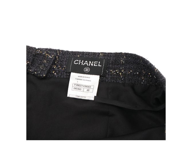 CHANEL - Saia de tweed preta Chanel (tamanho 46) Preto - vista 4