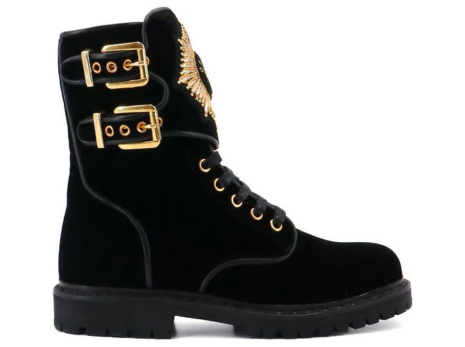 BALMAIN - Stivaletti Balmain Eagle in velluto nero (Taglia 37) - vista 2