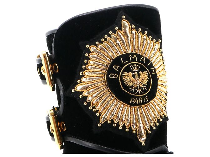 BALMAIN - Stivaletti Balmain Eagle in velluto nero (Taglia 37) - vista 4