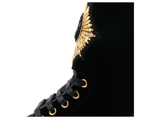 BALMAIN - Stivaletti Balmain Eagle in velluto nero (Taglia 37) - vista 6