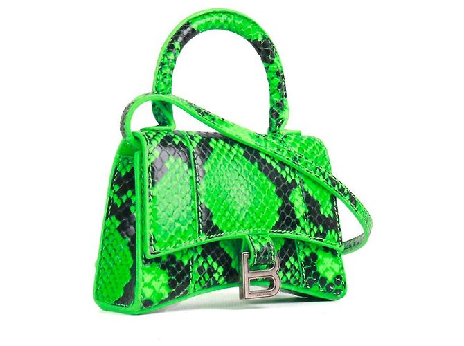 BALENCIAGA - Hourglass Mini Schultertasche aus grünem Leder mit Python-Muster - Ansicht 2