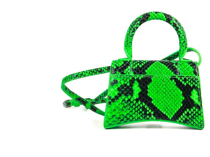 BALENCIAGA - Hourglass Mini Schultertasche aus grünem Leder mit Python-Muster - Ansicht 3
