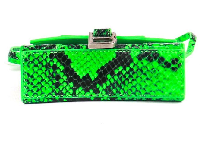 BALENCIAGA - Hourglass Mini Schultertasche aus grünem Leder mit Python-Muster - Ansicht 4
