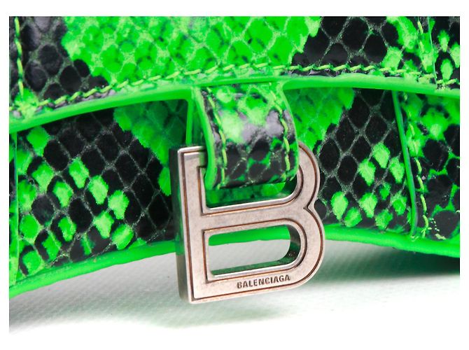 BALENCIAGA - Hourglass Mini Schultertasche aus grünem Leder mit Python-Muster - Ansicht 5