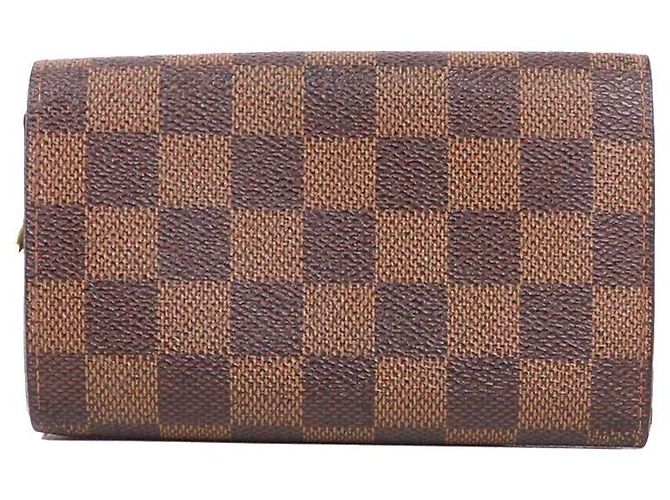 LOUIS VUITTON - Louis Vuitton Trésor Geldbörse aus schwarzem Schachbrett-Canvas Braun - Ansicht 6