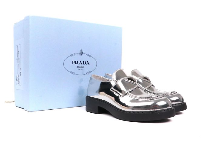 PRADA - Prada Chocolate loafers in silver leather (T36) Argento - vista 6