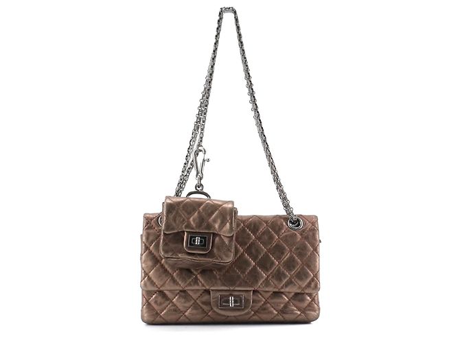 CHANEL - Borsa a spalla piccola Cargo 2.55 in pelle bronzo rugosa - vista 2