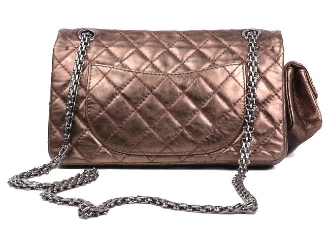 CHANEL - Borsa a spalla piccola Cargo 2.55 in pelle bronzo rugosa - vista 4
