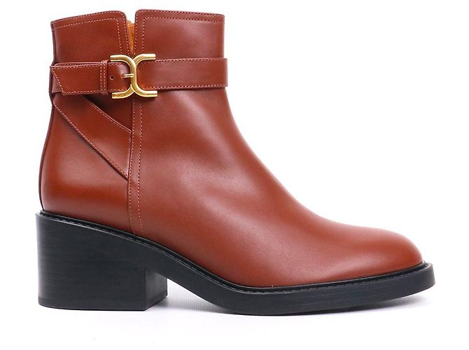 CHLOÉ - Botines Marcie con hebilla en cuero marrón (T41) Castaño - vista 2