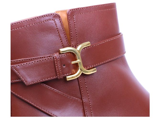 CHLOÉ - Botines Marcie con hebilla en cuero marrón (T41) Castaño - vista 4