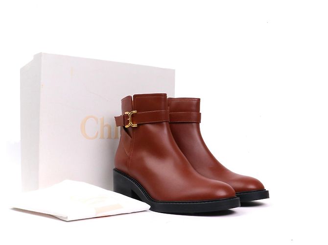 CHLOÉ - Botines Marcie con hebilla en cuero marrón (T41) Castaño - vista 7