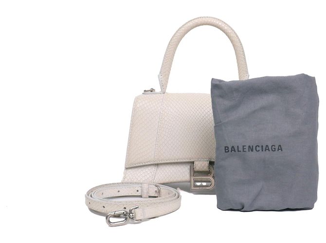 BALENCIAGA - Sac à épaule Hourglass Small en cuir blanc embossé python - vue 10